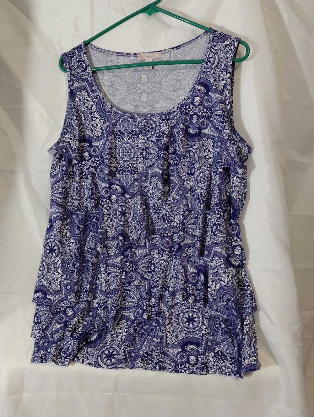 Women's Navy Paisley Layered Ruffle Tank Top